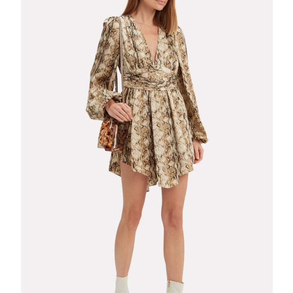 Ronny Kobo Orzora Snake Print Mini Dress Size XL‎ Brown Animal Print Party